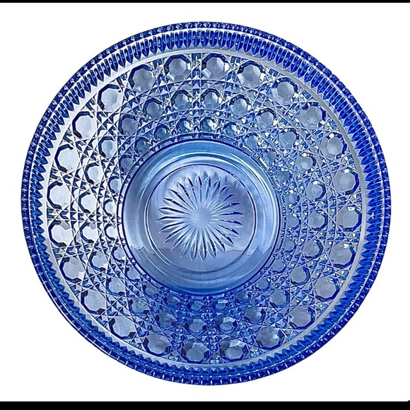 Mid Century Glass Candy Dish Bowl Windsor Pattern By Indiana Glass Vintage Blue - Picture 4 of 5
